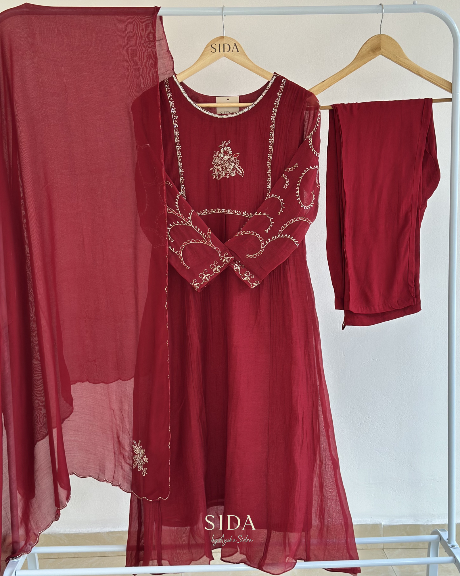 Maroon Mul chanderi 3 pcs set - Image 4